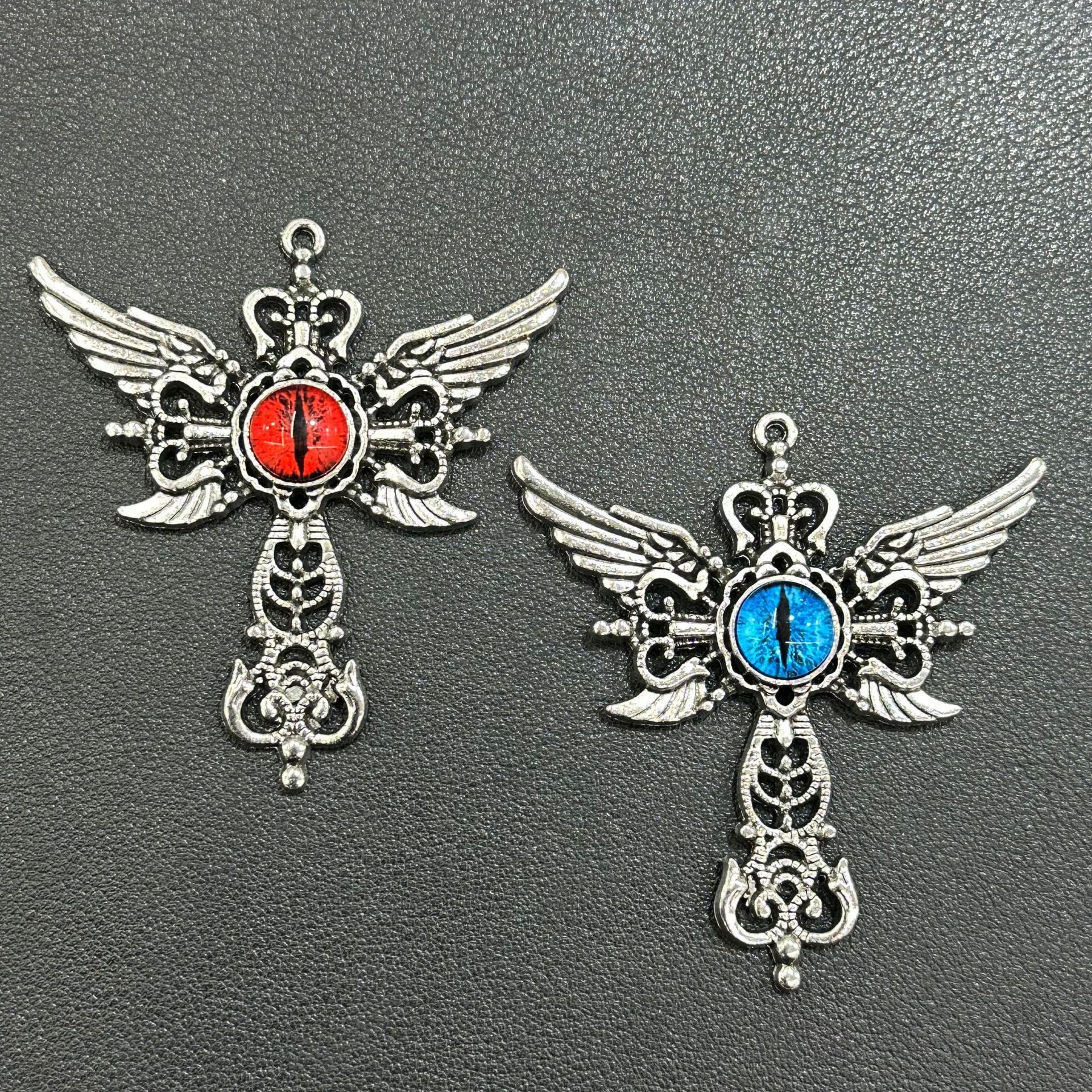 European and American Cross-Border Natural Blue Devil's Eye Wing Pendant Jewelry Creative Devil's Wing Cross Necklace Pendant