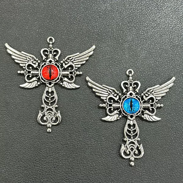 European and American Cross-Border Natural Blue Devil's Eye Wing Pendant Jewelry Creative Devil's Wing Cross Necklace Pendant