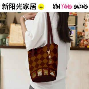 Heyu Autumn and Winter Original Vintage Maillard Thin Shoulder Bucket Bag Large Capacity Houndstooth Fashion Crossbody Bag DK