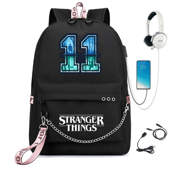 Рюкзак (Stranger Things) школьная сумка — USB-порт, железная цепь и лента, размер один