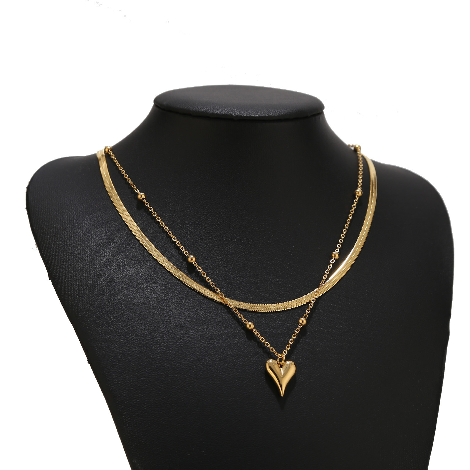 Stainless Steel Material Fashion Heart Shape Stainless Steel Plating Layered Necklaces 1 Piece
