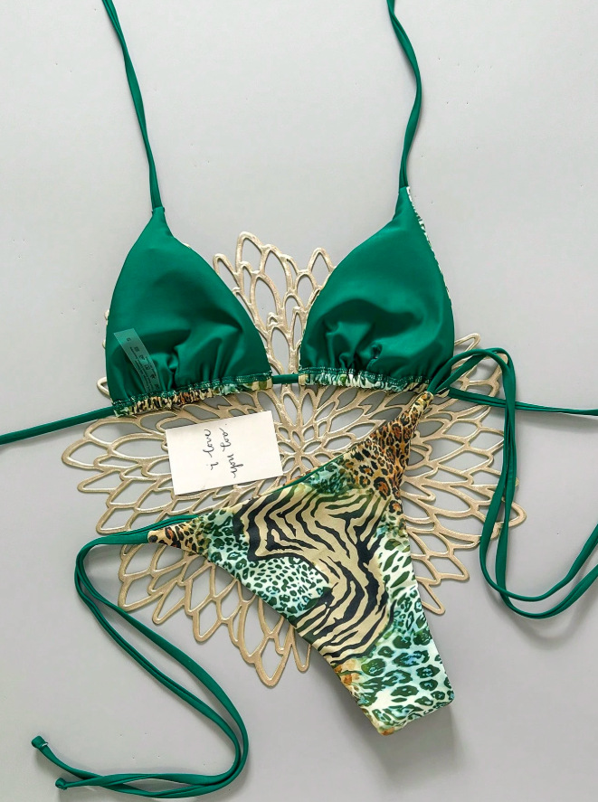 Women's Sexy Leopard Print Bikini Swimsuit Three Piece Tight Fit Halter Neck Two Piece Swimwear_ecoleips.com