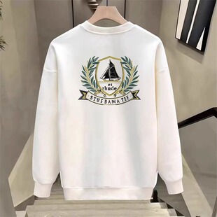 Autumn and Winter New Trendy Brand Printed Boys' Tops, Fashionable Pullover, Round Neck, Long Sleeves, Casual, Versatile, Trendy Men's Sweatshirts with Velvet