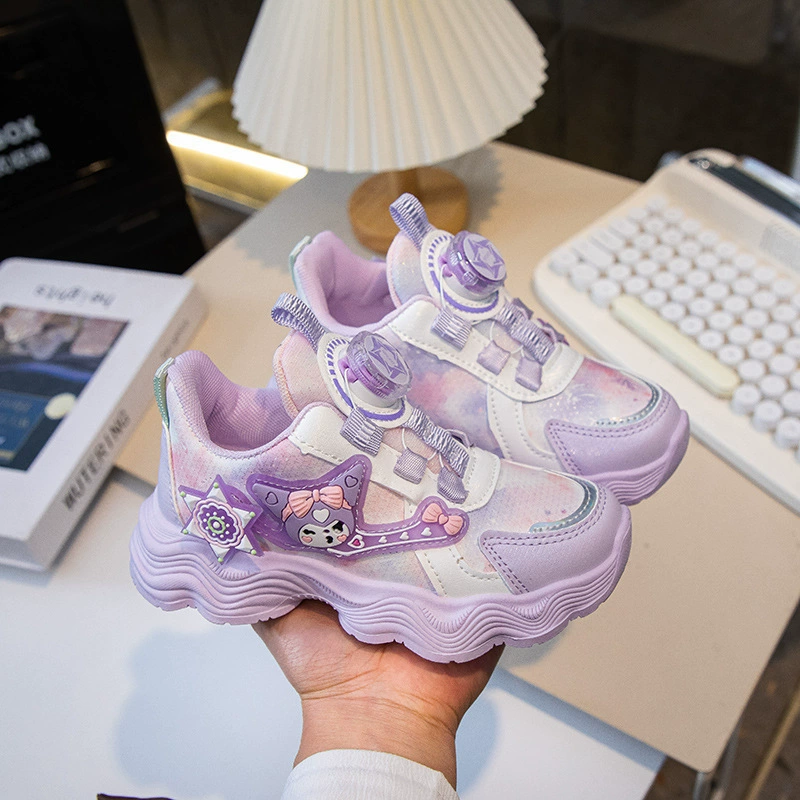 Детские спортивные кожаные туфли весна 2025 года, туфли принцессы для девочек, кроссовки с вращающейся кнопкой, кроссовки для папы