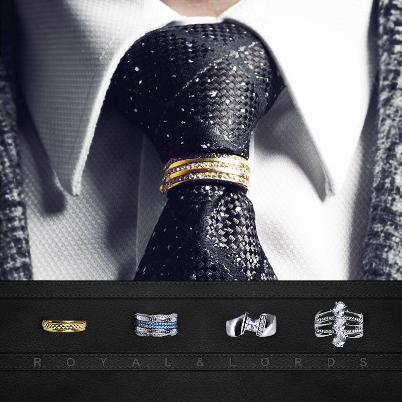 King's Majesty Moebius Tie Clip Ring Three-line Rhinestone Tie Hoop Fashion Light Luxury Tie Clip