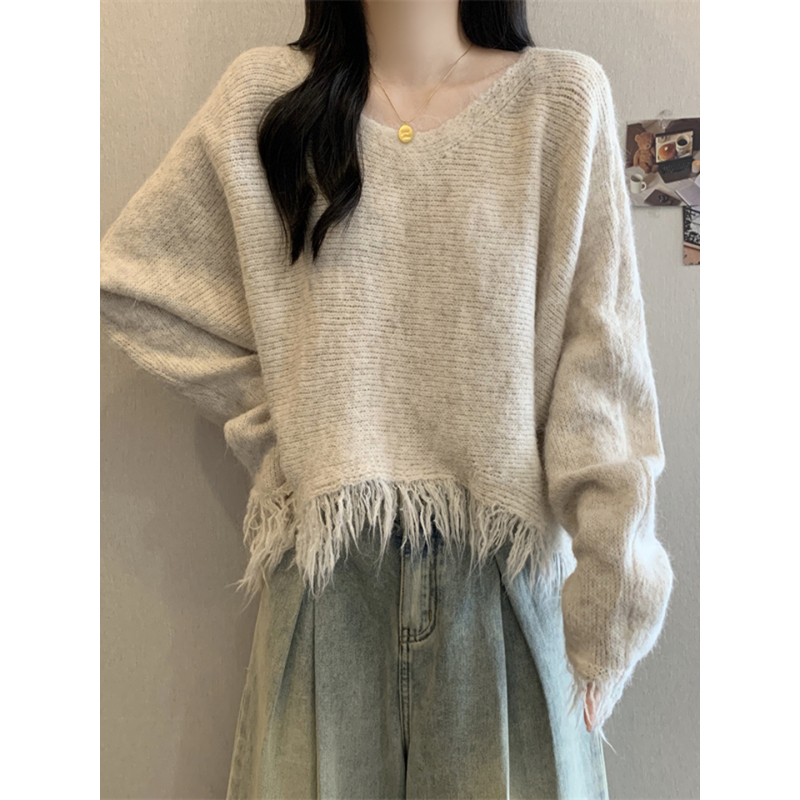 韩系高级感流苏针织衫女秋季新款设计感小众宽松百搭显瘦短款上衣|undefined