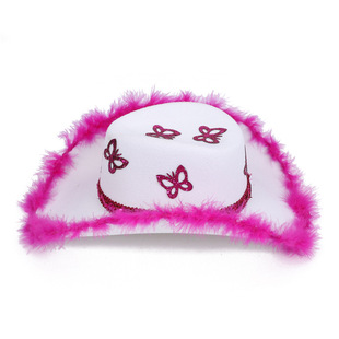 Valentine's Day White Frayed Cowboy Hat with Heart Butterfly Logo Western Frayed Cowboy Hat with Velvet Edge Cowboy Hat