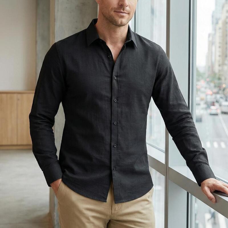 Cross-Border Popular Imitation Linen Men's Shirt, Long-Sleeved, Turn-Down Collar, Wrinkle-Free, Business Casual, Vintage Style, Men's Cardigan Cross-Border Popular Imitation Linen Men's Shirt, Long-Sleeved, Turn-Down Collar, Wrinkle-Free, Business Casual, Vintage Style, Men's Cardigan