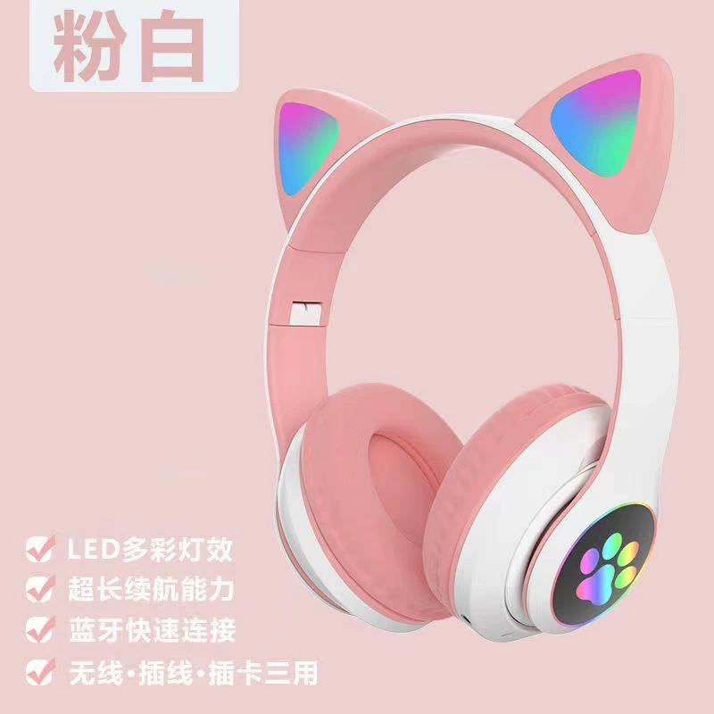 Игровая гарнитура (STN28) с светящимися ушками кота, Bluetooth 5.0, длинный срок службы аккумулятора