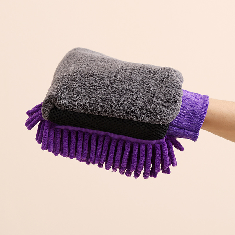 Los guantes de lavado de autos no dañan la superficie de la pintura, impermeable, chenilla especial, coral, toallitas para autos, cepillo, belleza para autos, pata de oso 100g