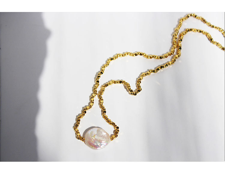 Vacuum Electroplating Baroque Pearl Gold Small Square Beads Clavicle Chain Necklace