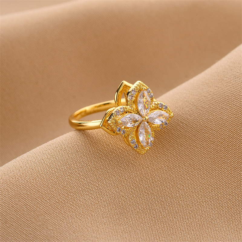 Fashion Flower Copper Plating Zircon Open Ring 1 Piece