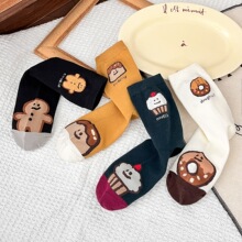 精梳棉中筒袜子女 韩版植绒蛋糕点心卡通女袜精品男女棉袜可爱风