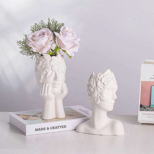 Nordic creative human body ceramic vase white simple home furnishings creative ins style European style light luxury and high-end sense