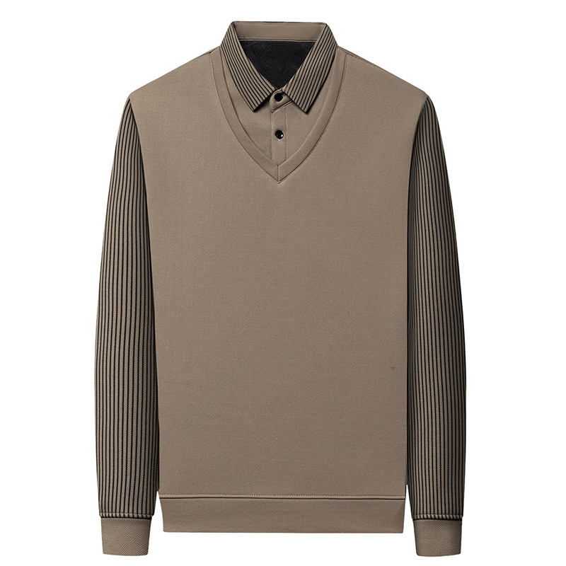 Solapa de los hombres de invierno camisa forrada de lana camiseta patrón de piña falsa de dos piezas de los hombres de negocios caliente camiseta de una sola pieza