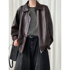 鹿西 美式复古潮牌机车服夹克女25秋季新款高级感PU皮衣外套9769