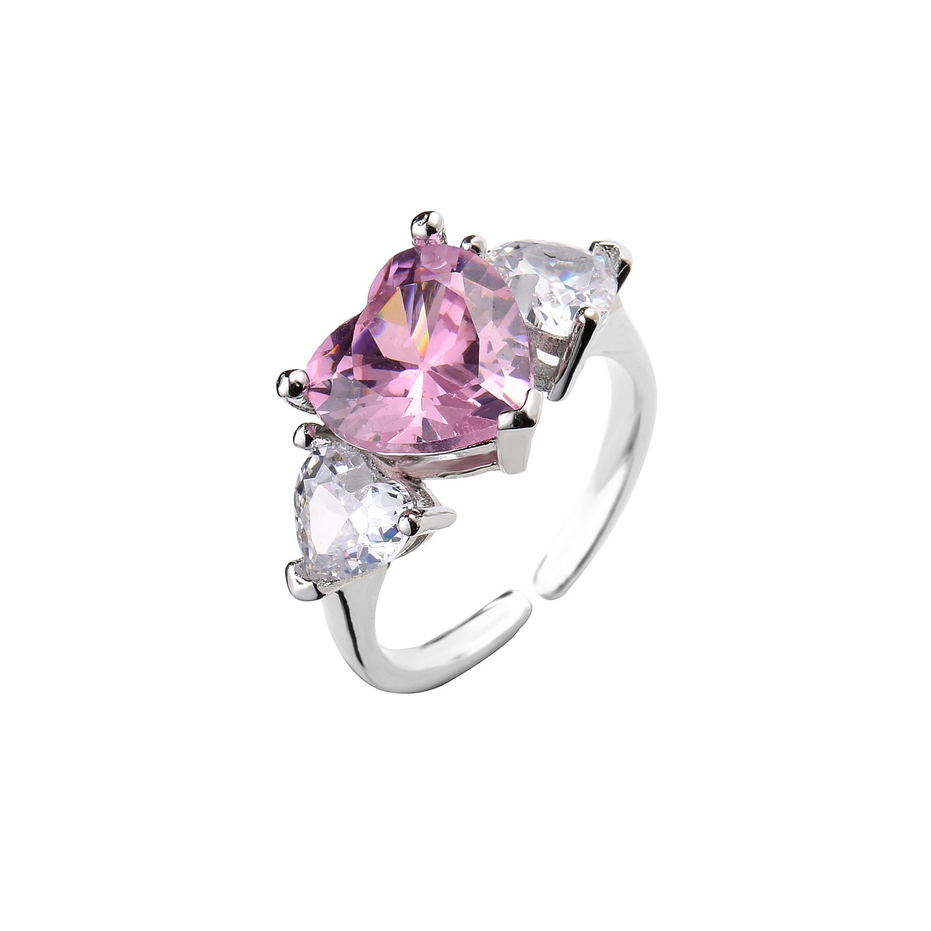 Fashion Pink Heart-shaped Zircon Earrings Adjustable Ring display picture 4