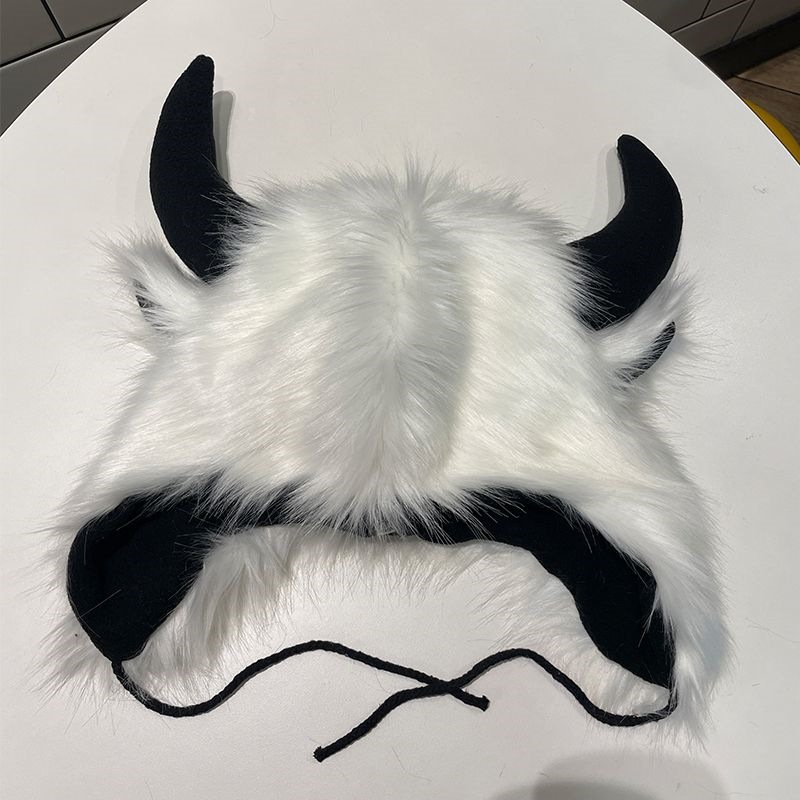 Toro Demon King Sombrero con forma de cuerno, peludo, sombrero Lei Feng, hombres y mujeres, gorro de oreja cálido de invierno más sombrero de algodón de ciclismo grueso de terciopelo