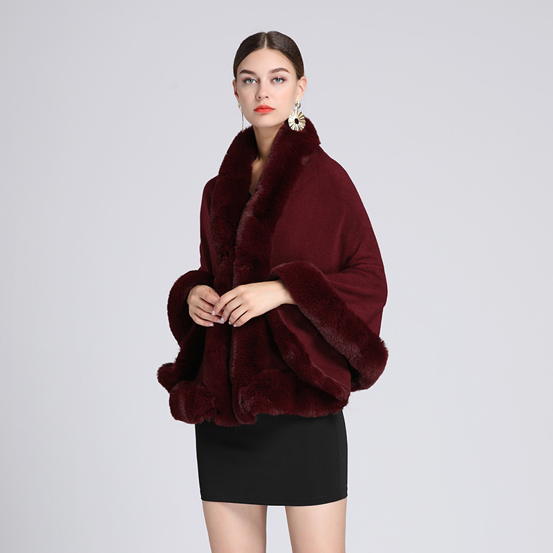 Fur collar cape cape large size knitted cardigan coat woman_voghion.com