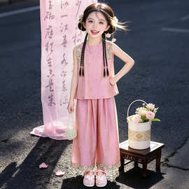 女童中国风无袖套装夏季2026新款国潮女大童新中式女宝唐装两件套
