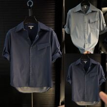 CHOR2025夏季新款男士短袖冰丝牛仔衬衫不规则口袋设计感宽松衬衣