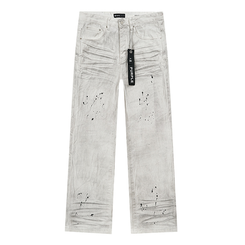 Comercio exterior transfronterizo mayorista purp1e estilo americano marca de alta calle agujero parche de tinta retrógrada lavado jeans pantalones cortos