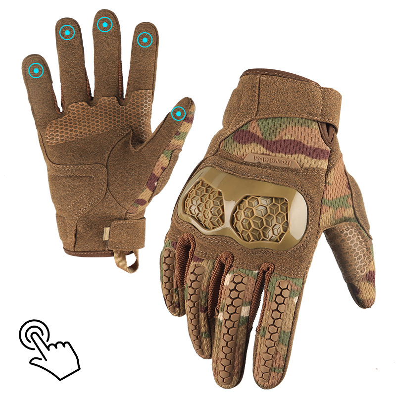 Camouflage tactical gloves, combat CS exoskeleton protective five-finger touch screen anti-collision anti-slip wear-resistant outdoor cycling gloves