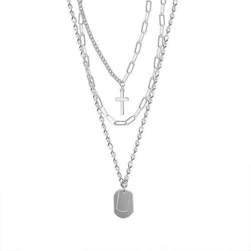 Western and Eastern Instagram Influencer Cross Pendant Necklace, Korean Minimalist Sweatshirt Style, Layered Hip-Hop Multi-Purpose Titanium Steel Necklace