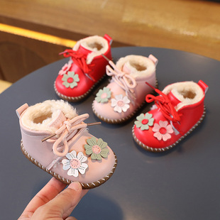 One-piece delivery baby Martin boots winter fleece-lined thick leather short boots baby toddler shoes 0-3 years old cotton shoes 2