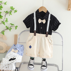 男童夏裝洋氣兒童童裝2024新款夏季韓版休閒襯衫背帶兩件套裝潮