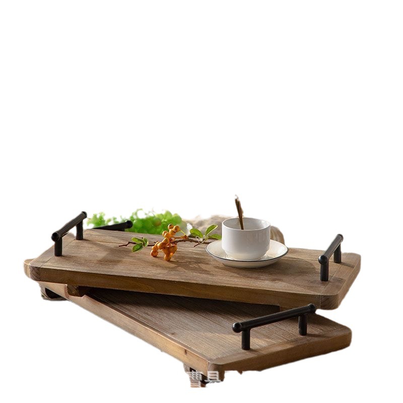 Bandeja de madera estilo americano, bandeja para velas aromáticas, bandeja para pasteles de té de la tarde con doble asa, bandeja de presentación gourmet, estilo retro de lujo ligero