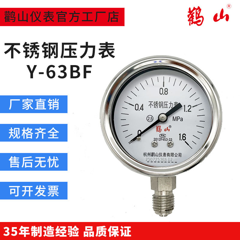 Y60BF不锈钢压力表304全钢耐酸碱 鹳山耐高温 厂家直销