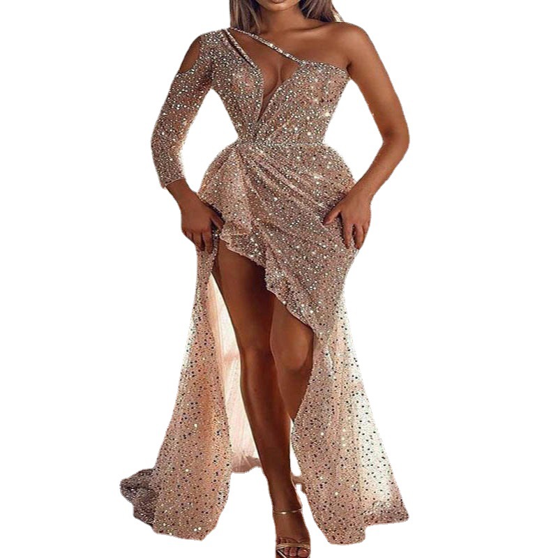 Vestido entallado de fiesta sexy con un solo hombro, talla grande 8627, moda femenina transfronteriza otoño 2025, para eBay.