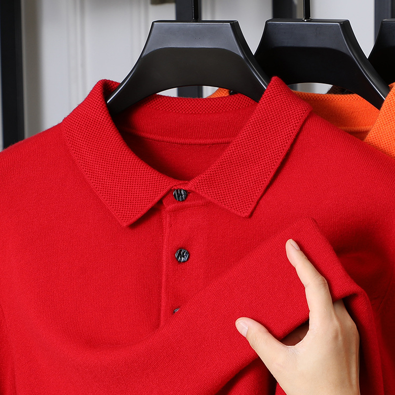 Autumn and winter knitwear, sweaters, polo collar pullover base layers, collared button-down long-sleeved shirts for men, cross-border export exclusive.