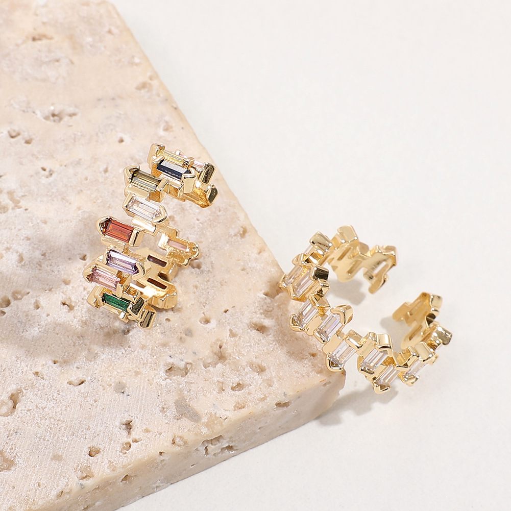 Fashion Geometric Copper Open Ring Plating Zircon Copper Rings