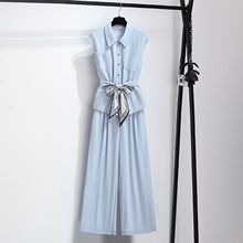 新品无袖衬衫收腰显瘦阔腿裤子女夏季新款巨好看的两件套装