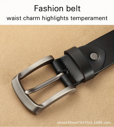 Fashion Business Vintage Men's Leather Belt with Alloy Pin Buckle and Daily Buckle Real Leather Waistband Men's Waistband Direct from Manufacturer
