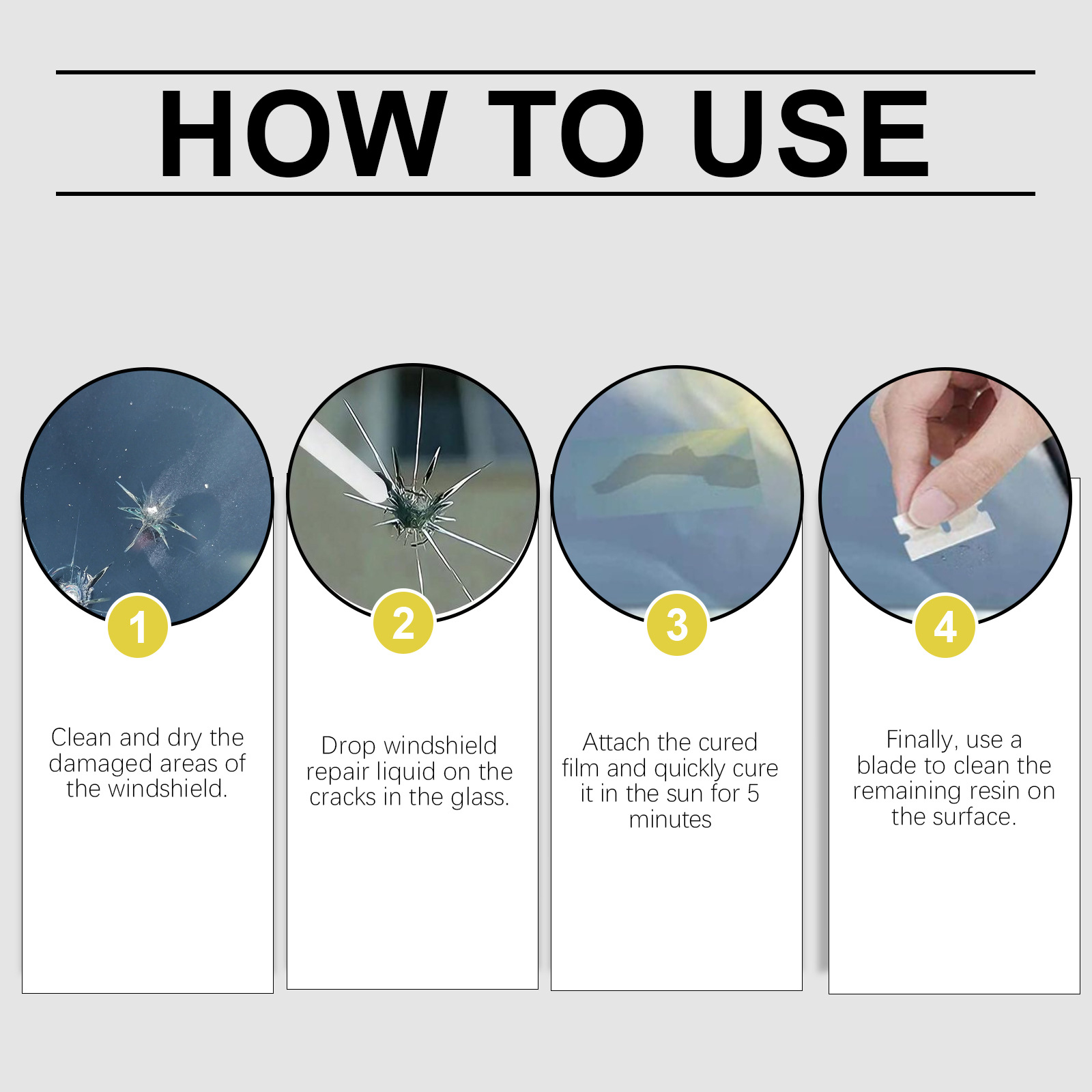 Homonth Car Windshield Care Three-Piece Set Crack Repair Cleaning Renovation Maintenance Protection Kit