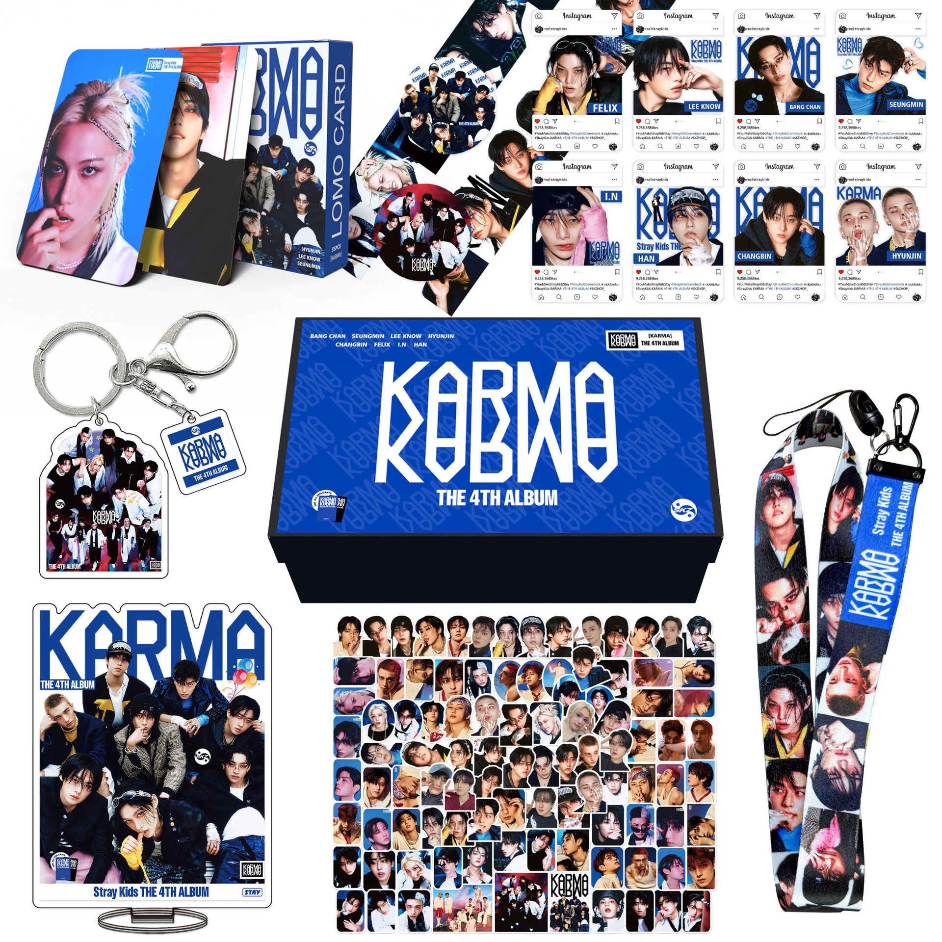 Set de tarjetas adhesivas y llavero de StrayKids, mercancía de dibujos animados de Hwang Hyunjin, cordón para el cuello