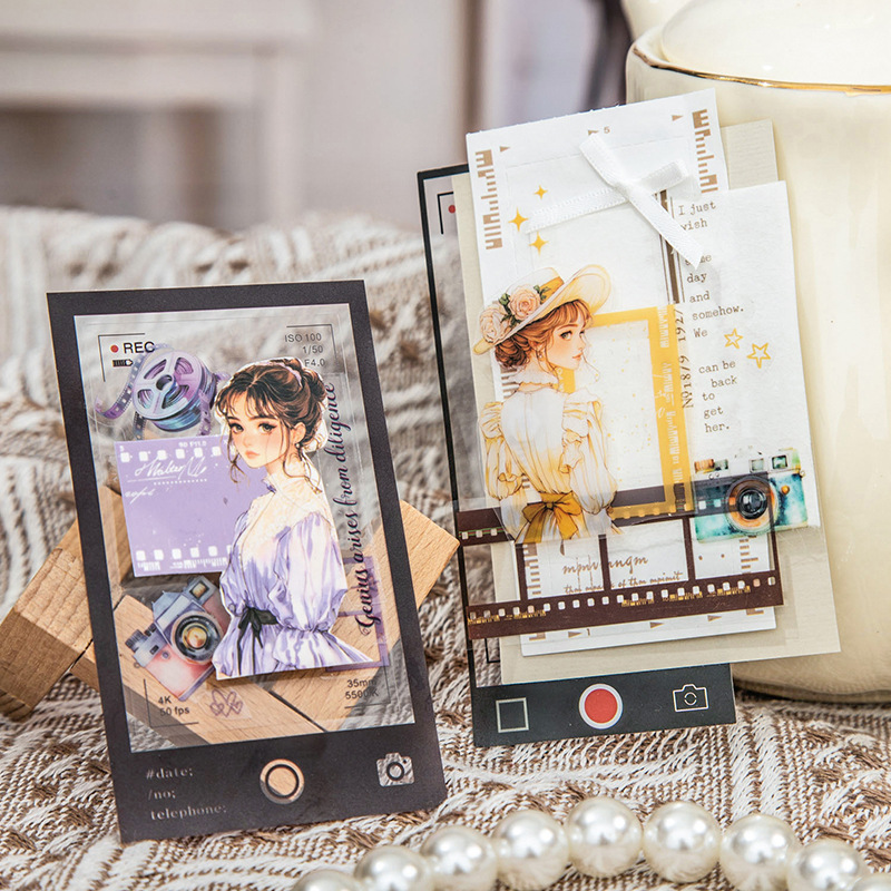 Un buen día PET cinta de corte de matriz romántico estudio de fotografía retrógrado personaje tema pegatinas de material de contabilidad