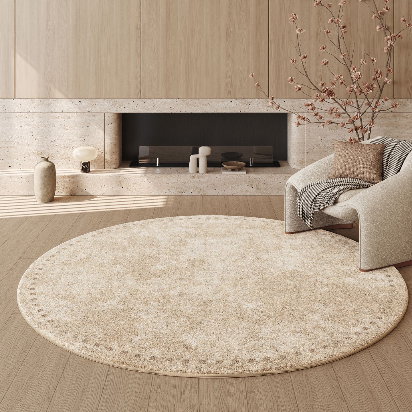 2025 alfombra redonda de la sala de estar doméstica nueva alfombra de alfombra de cachemir de viento de crema suave alfombra de cama de dormitorio