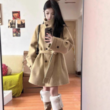 卡其色呢子大衣女2025秋冬新款宽松韩系气质小个子高级感毛呢外套