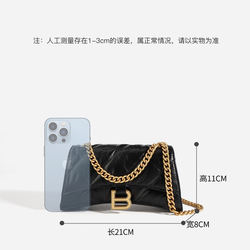 Hourglass Bag For Women 2025 New Arrival Genuine Leather Ruched Chain Crossbody Underarm Bag Luxury Multi-Compartment Small Phone Bag - Thumbnail 5