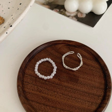 两件套指环女小众设计珍珠戒指ins潮冷淡风高级素圈戒指时尚个性
