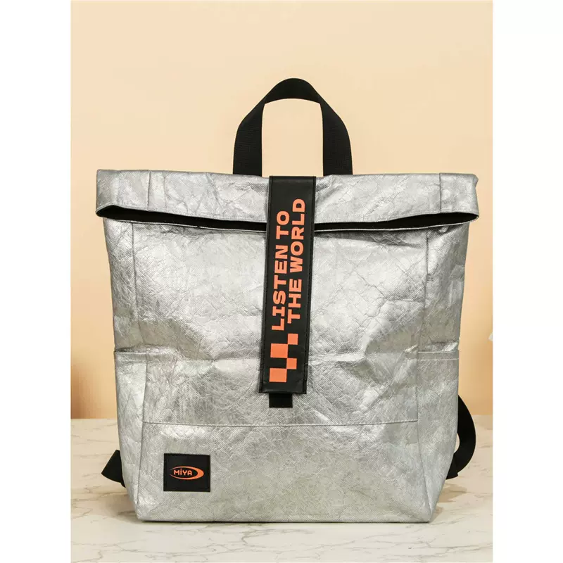 加急杜邦纸袋定 制大容量银色揉纹旅行单肩包可斜跨文创礼品托特