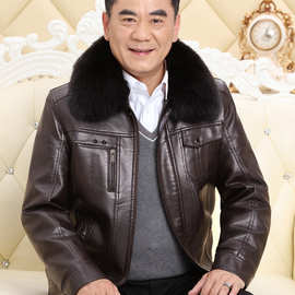 恒源祥冬季中老年皮衣男士加绒加厚皮夹克爸爸可拆卸羊皮外套