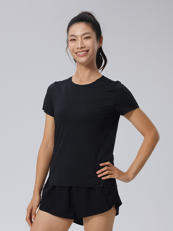 春夏の丸首はシームレスにtシャツの網の糸に合わせてスポーツの半袖の女性の新型のカジュアルな速乾性のランニングの上着をつなぎ合わせます。|undefined