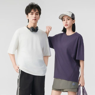 夏季短袖T恤男女同款运动速干纯色迪桑平纹打底衫宽松半袖t恤上衣