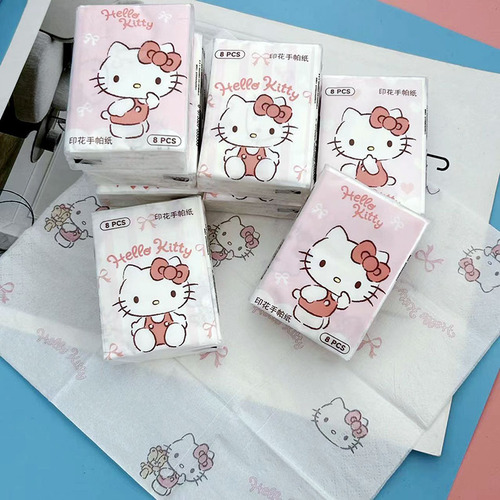 Printed Handkerchief Paper KT Cat Patch Dog Printed Tissue Student Portable Small Bag Facial Tissue Toilet Paper Napkin