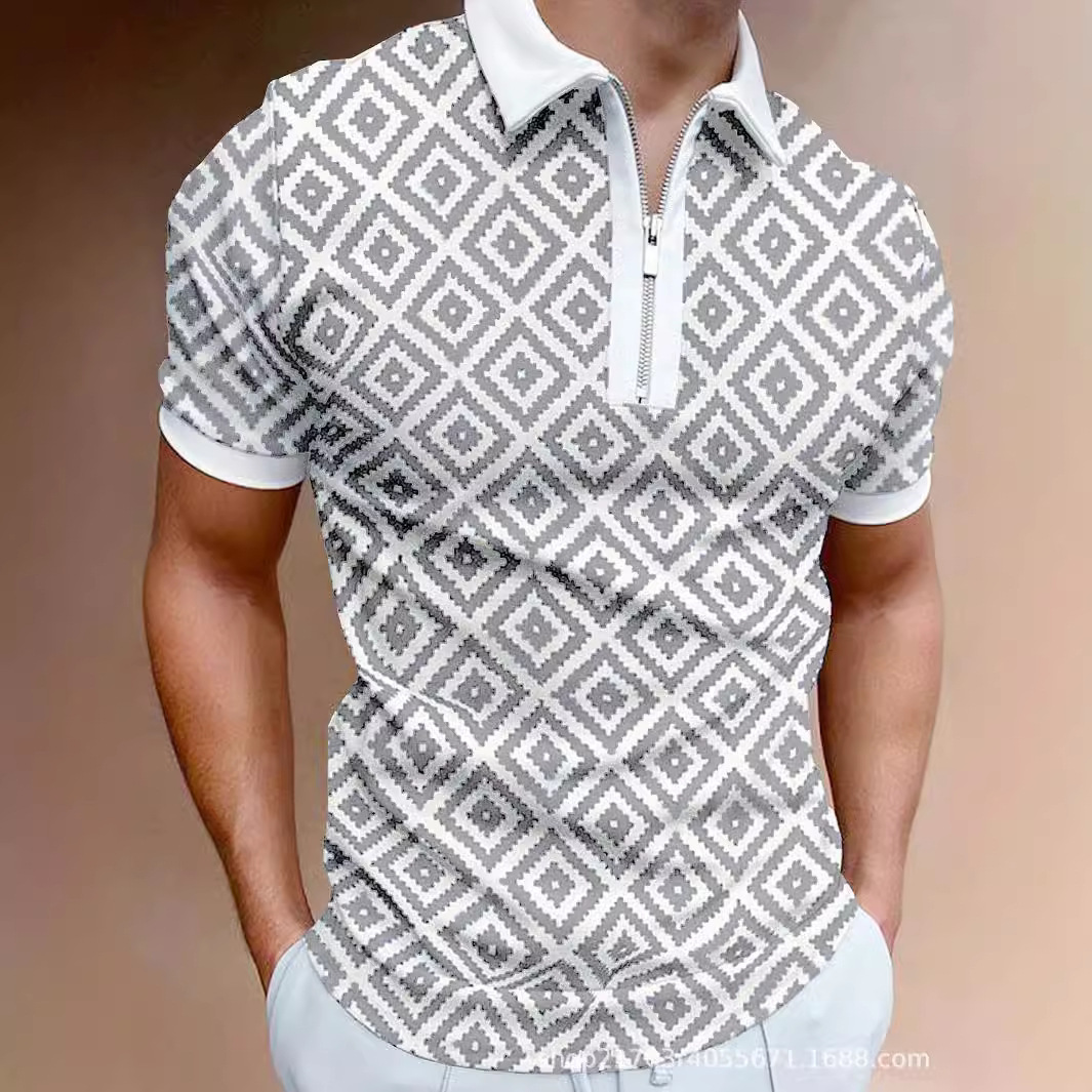 Cross Border AliExpress Hot New 2024 Summer Men's Short Sleeve Polo Shirt Plaid 3D Printing Lop Short Sleeve